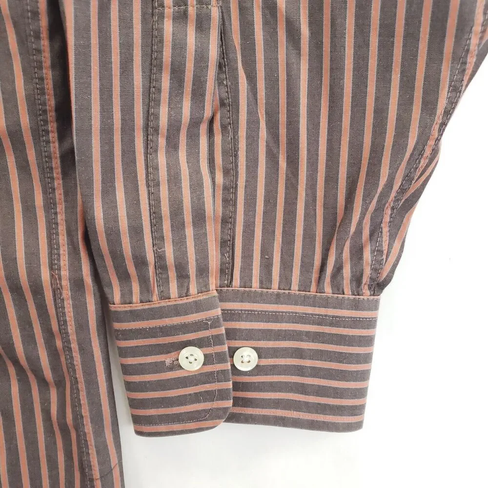 Ted Baker London Dress Shirt Men 16.5 34/35 Brown Pink Striped Cotton Flip Cuffs